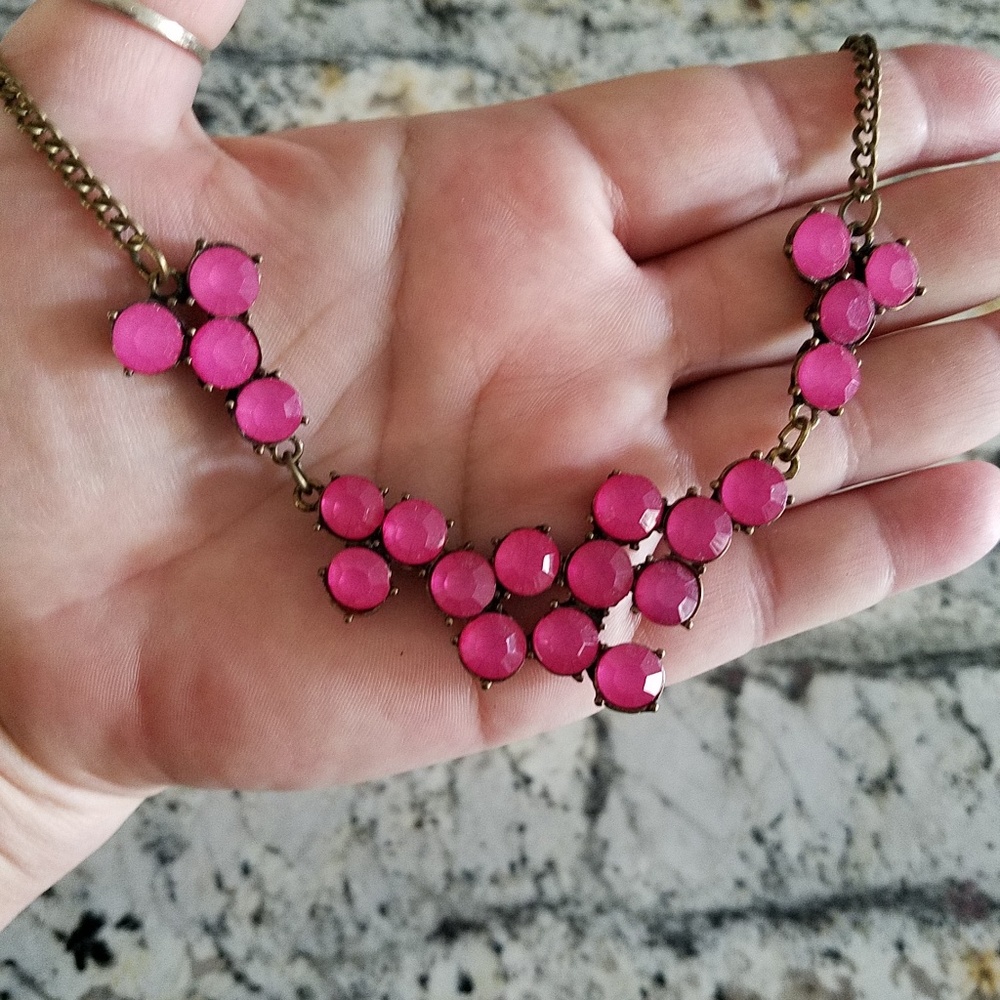 Pink and brass crystal necklace